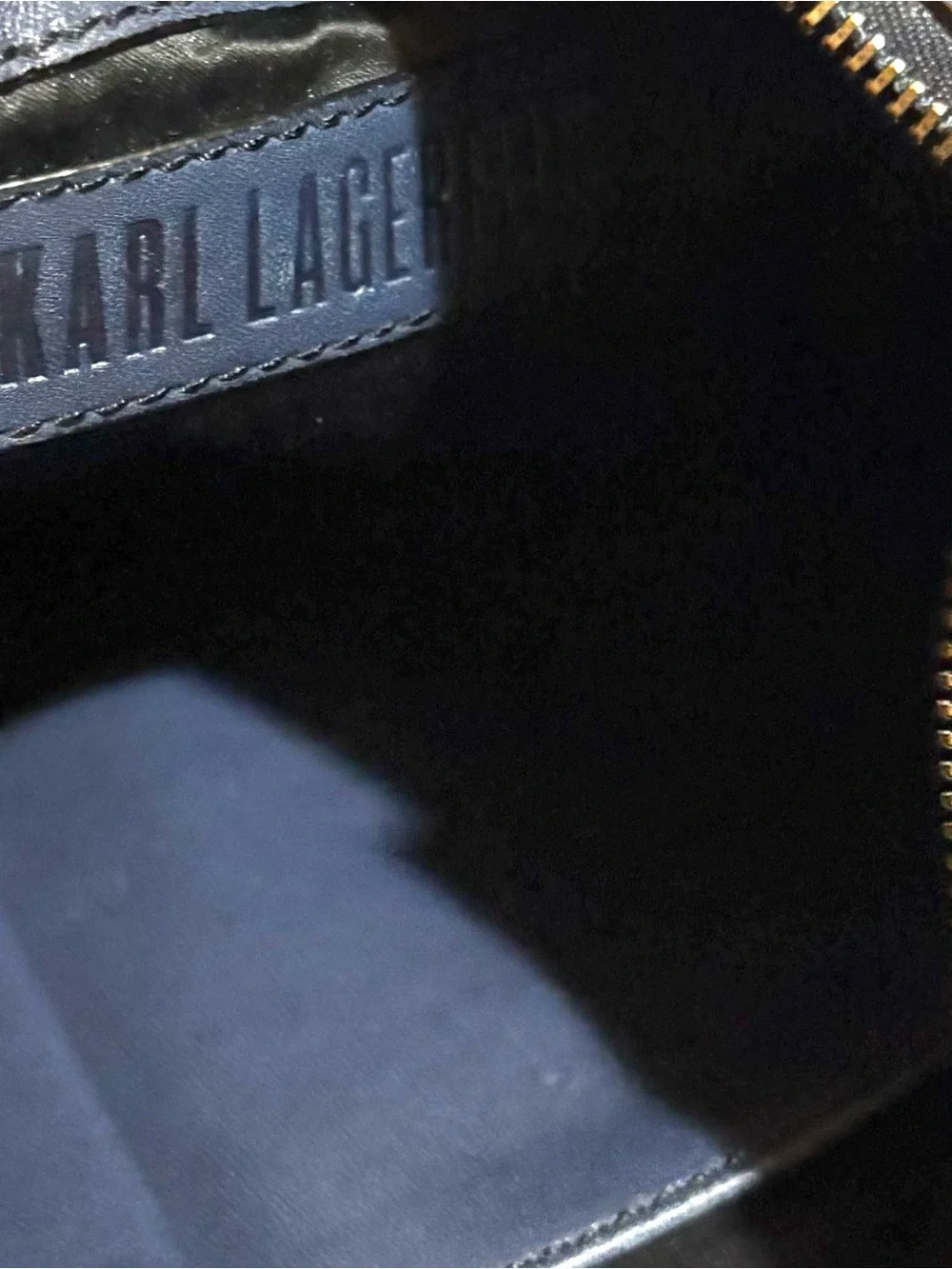 Karl Lagerfeld Navy Leather Shoulder Bag with Grommet Accents